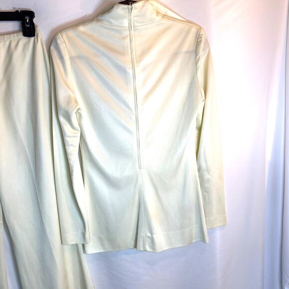 Vintage Manning Silver Cream Pantsuit Set | 70s Disco Blouse & Pants | Y2K Vibes - Picture 7 of 8